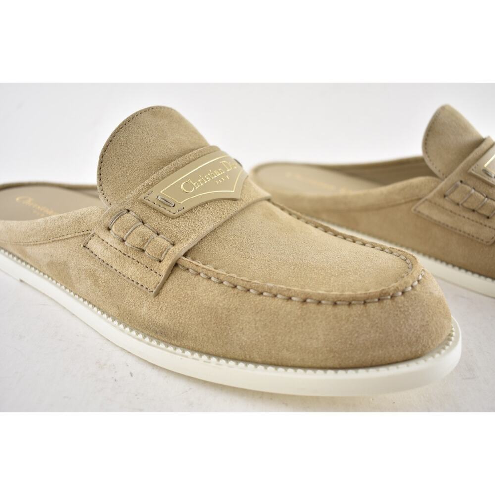 Dior Boy Mule Corde Beige Suede Leather Backless Slip On Logo Loafer Flat 42 - Picture 8 of 16